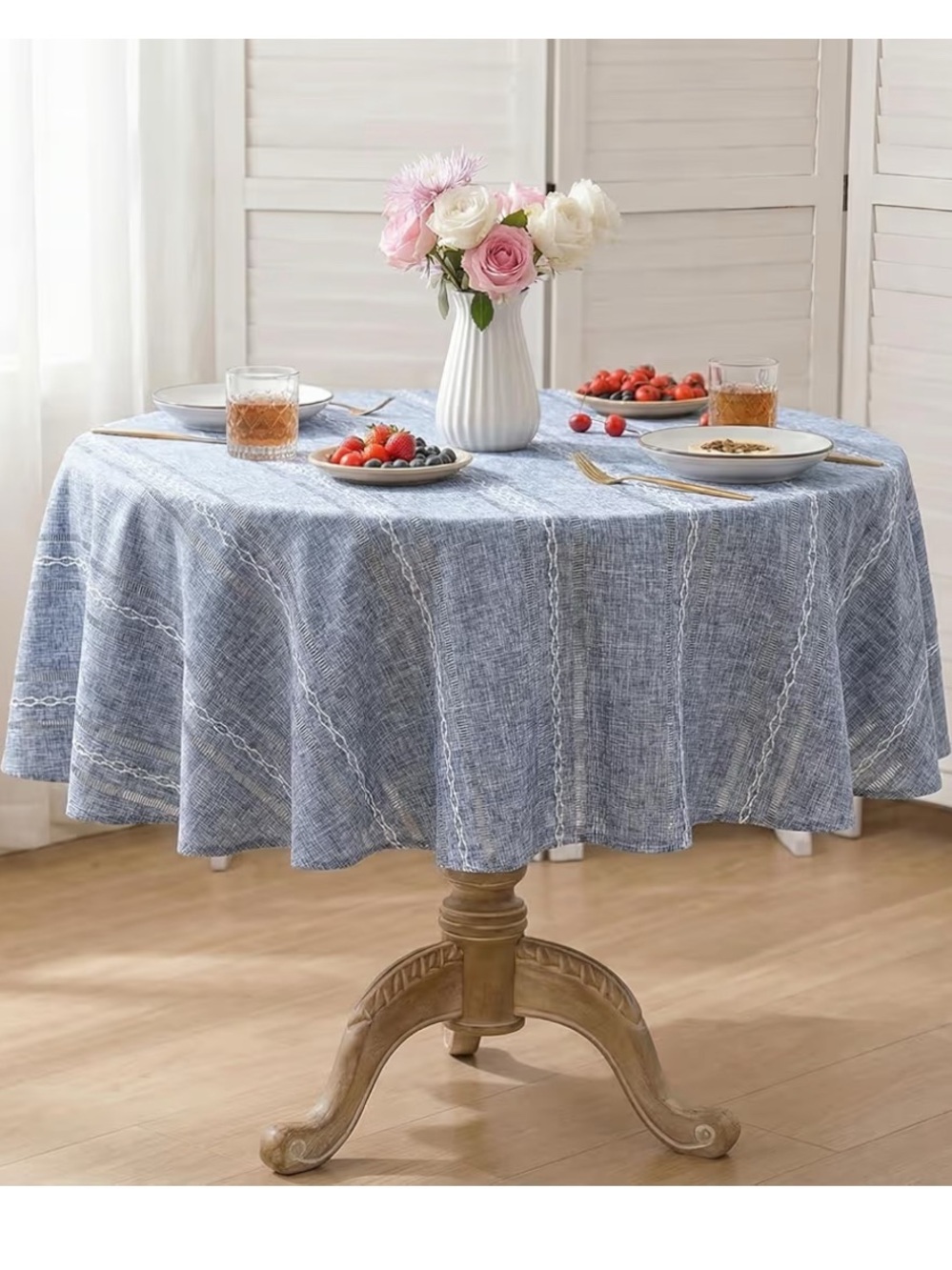 Horaldaily Blue Cotton Blend Tablecloth